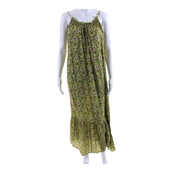 Anthropologie Green Paisley Maxi Dress Boho Flounce Lounge Beach Vacation S NWT - Picture 11 of 16
